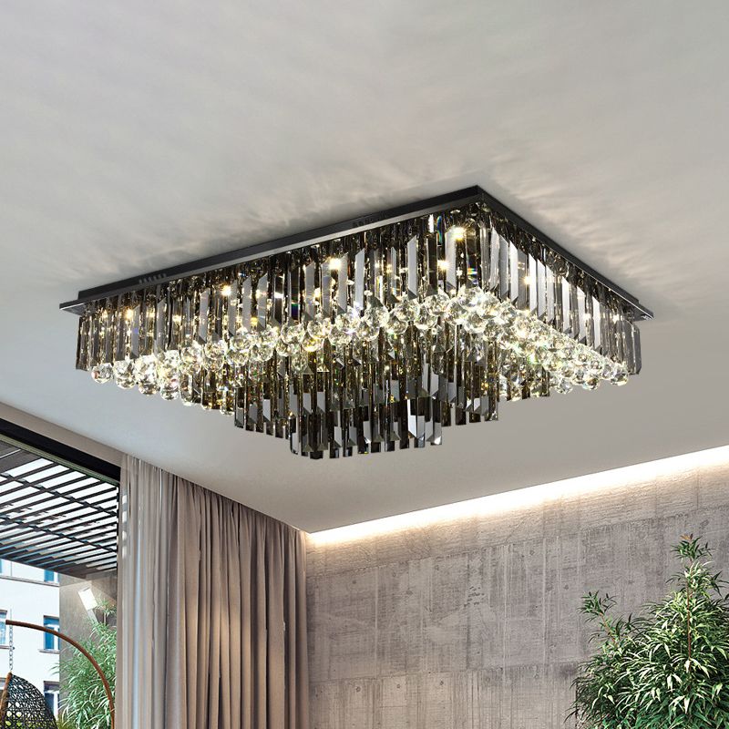 Rectángulo de cristal de prismas de cristal contemporáneo Iluminación de montaje de LED de níquel contemporáneo en luz cálida/blanca