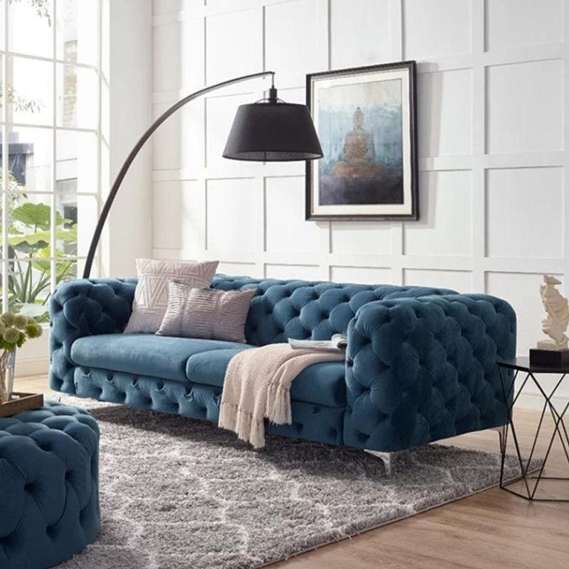 Contemporary Tufted Back Sofa 2/3-Seat Tuxedo Arm with Metal Legs