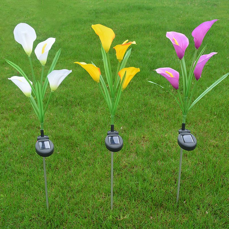 Fabric Blossom Path Lamp Decorative 4 Lights Purple and Yellow/White Solar Powered LED Ground Light for Patio