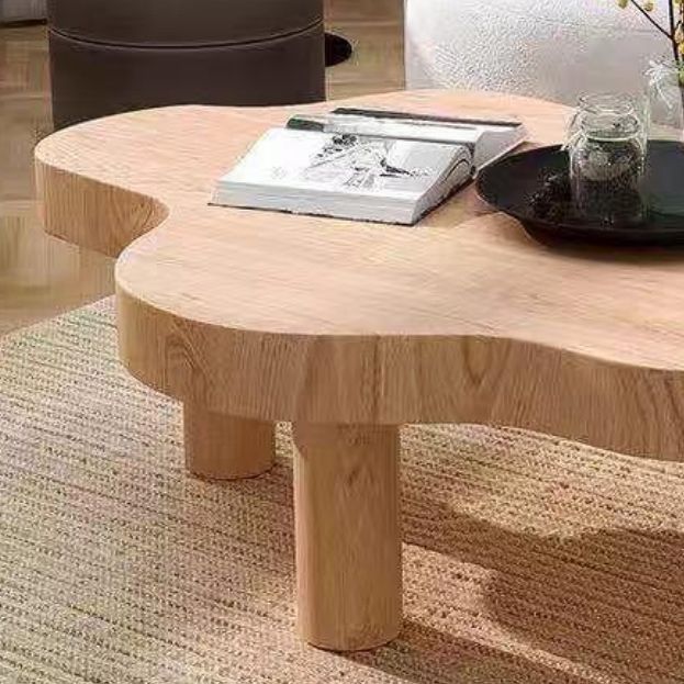 Scandinavian Free Form Coffee Table with 3 Wooden Legs in Pine Wood