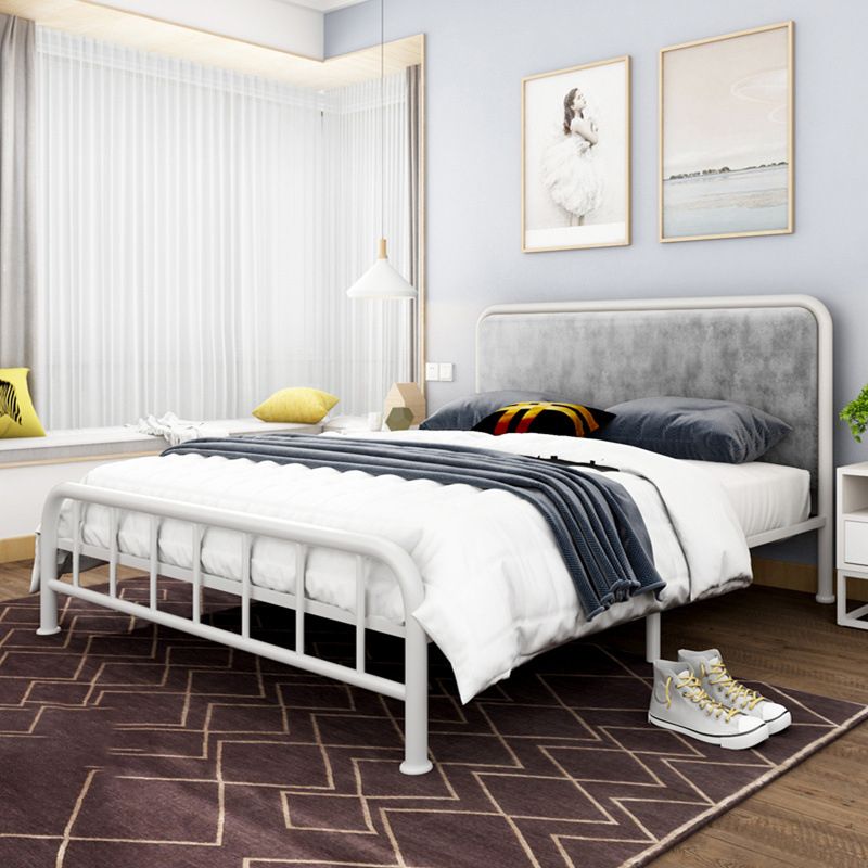 Contemporary Metal Panel Upholstered Headboard with Metal Legs Bed Frame