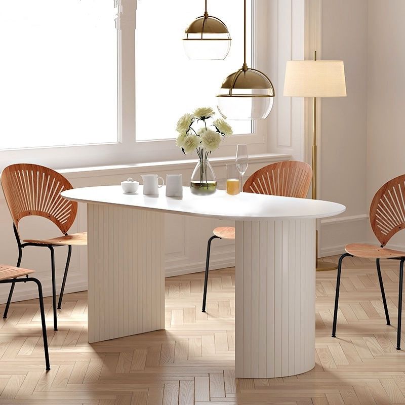 Oval Shape Simplicity Dining Table Fixed Table with Pinewood Solid Wood
