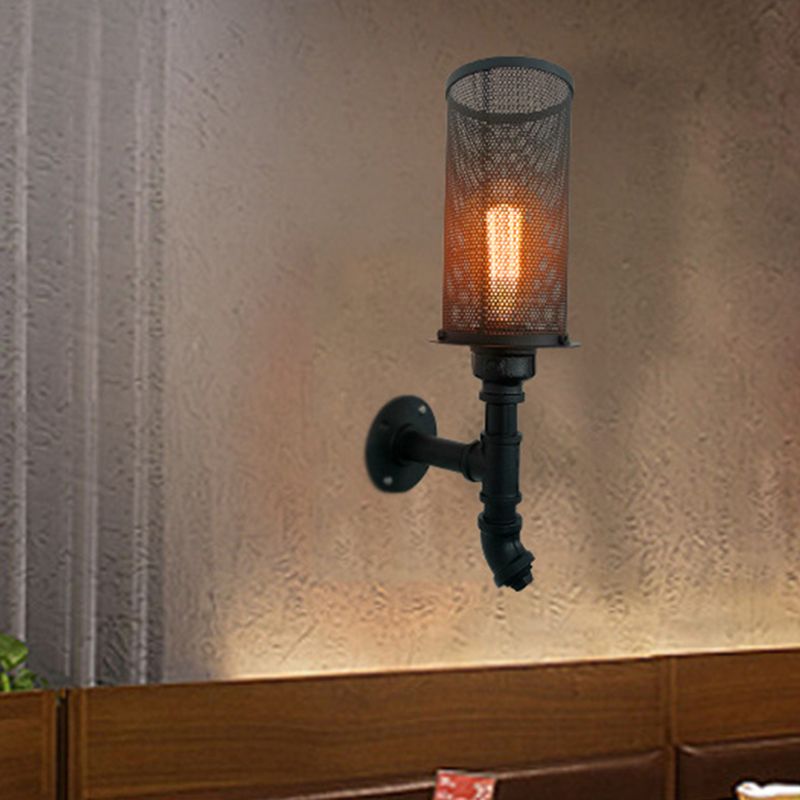 1 Light Metal Wall Lighting Industrial Black Wire Mesh Bedroom Sconce Lighting Fixture