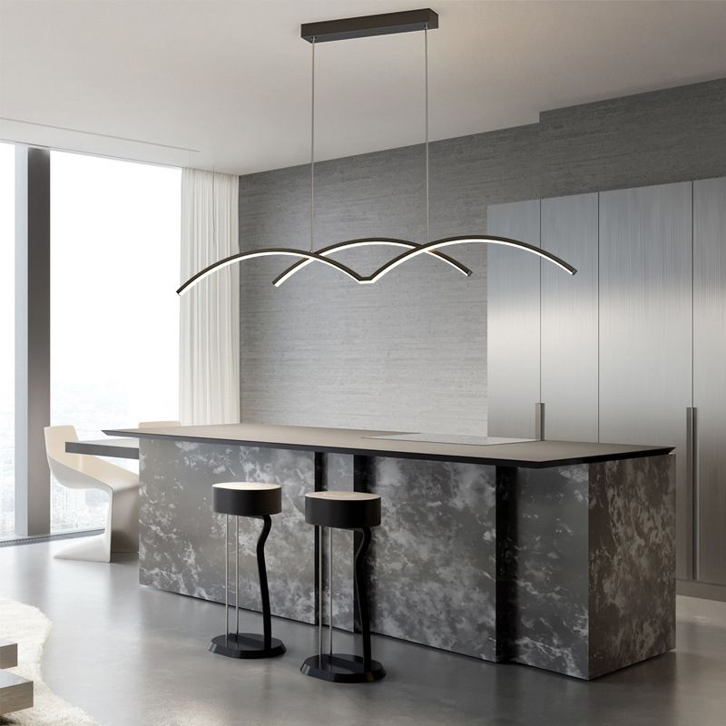 Linear 2 - Light Kitchen Light Fixture Contemporary Metal LED Ceiling Pendant Lighting