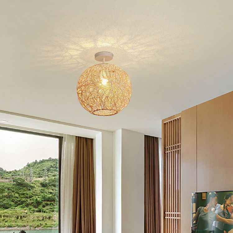 Spherical Ceiling Flush Mount Asia Rattan Semi Flush Mount Lighting