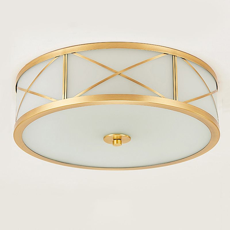 Montura de oro de vidrio en la circular de cobre de estilo clásico de cobre Luz de techo para sala de estar