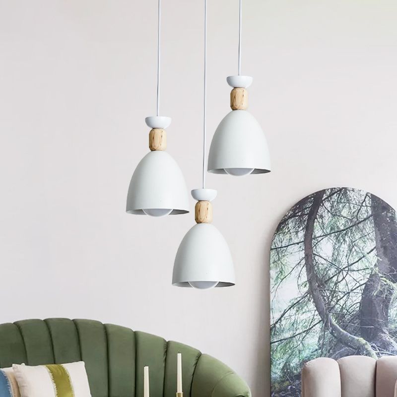 Luz de suspensión de tono de cúpula blanca simplistista 3 bombillas Metálicas múltiples lámparas Luz de colgante