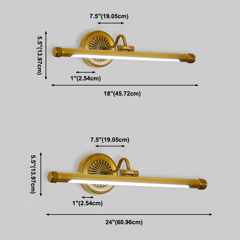 Luces de tocador de pared de luz LED de latón minimalista para el baño de baño de baño