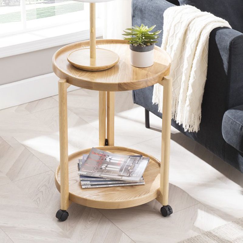 Scandinavian Round Tray Top Side Table Wooden 3 Legs End Table with Shelf
