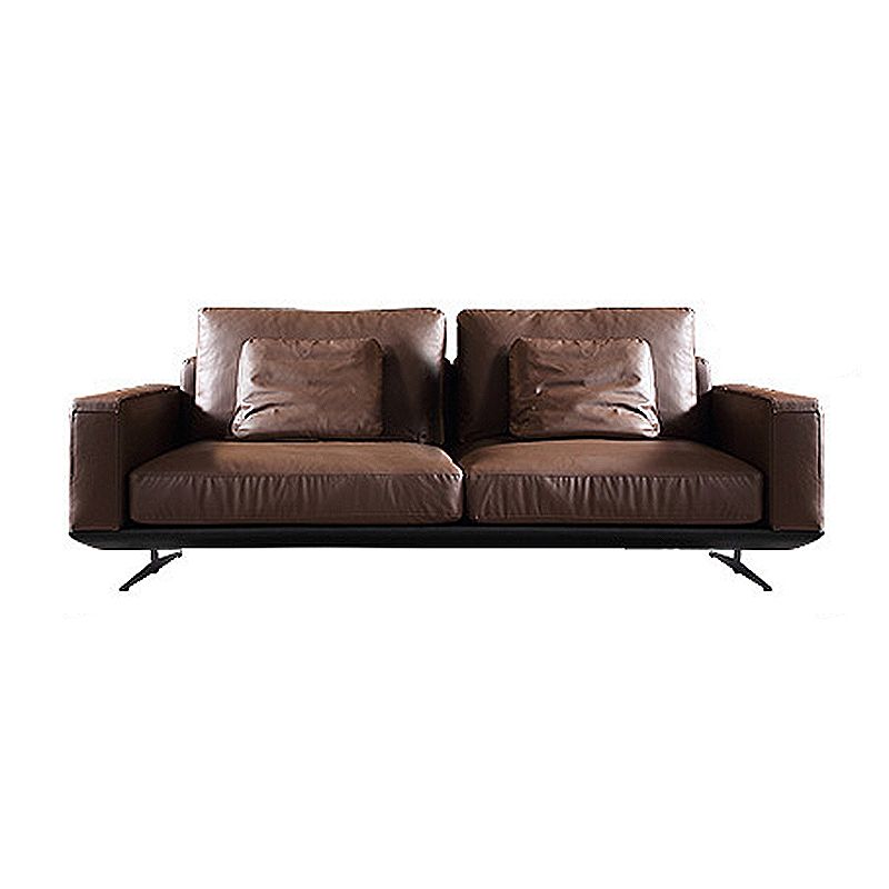 Mid-Century Modern Square Arm Sofa and Chaise Genuine Leather Sectional for Living Room