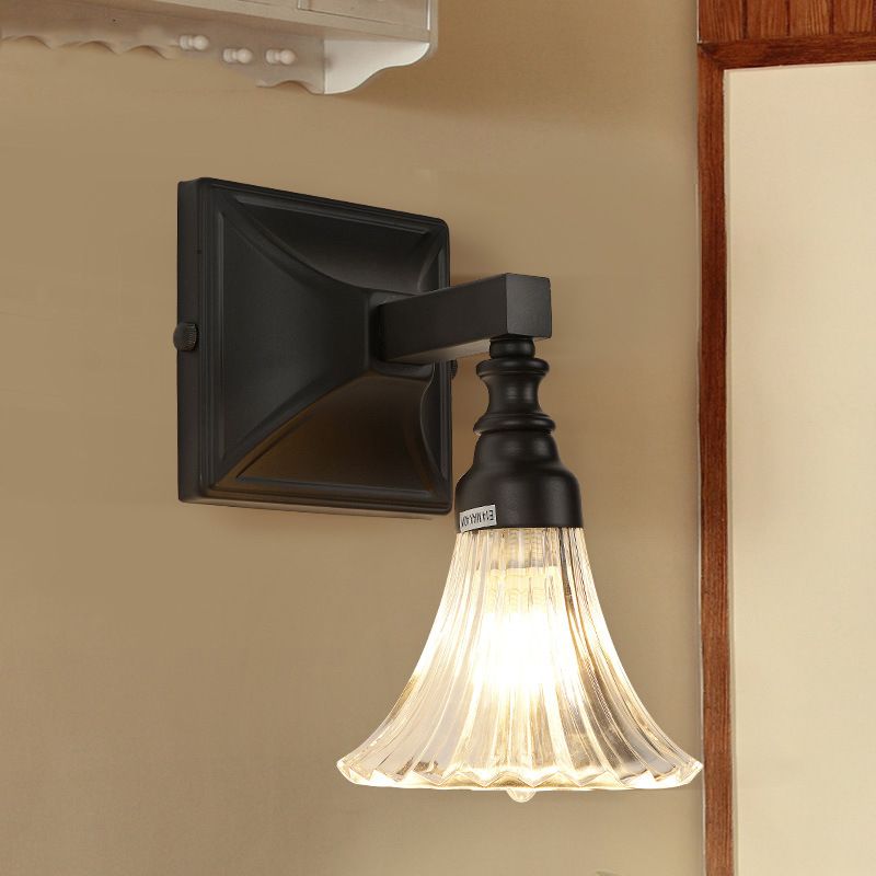 Black Wide Breake Flush Montaje Mural Mural Moderno 1 Luz de la pared de cristal de luz Fixtura para la cama