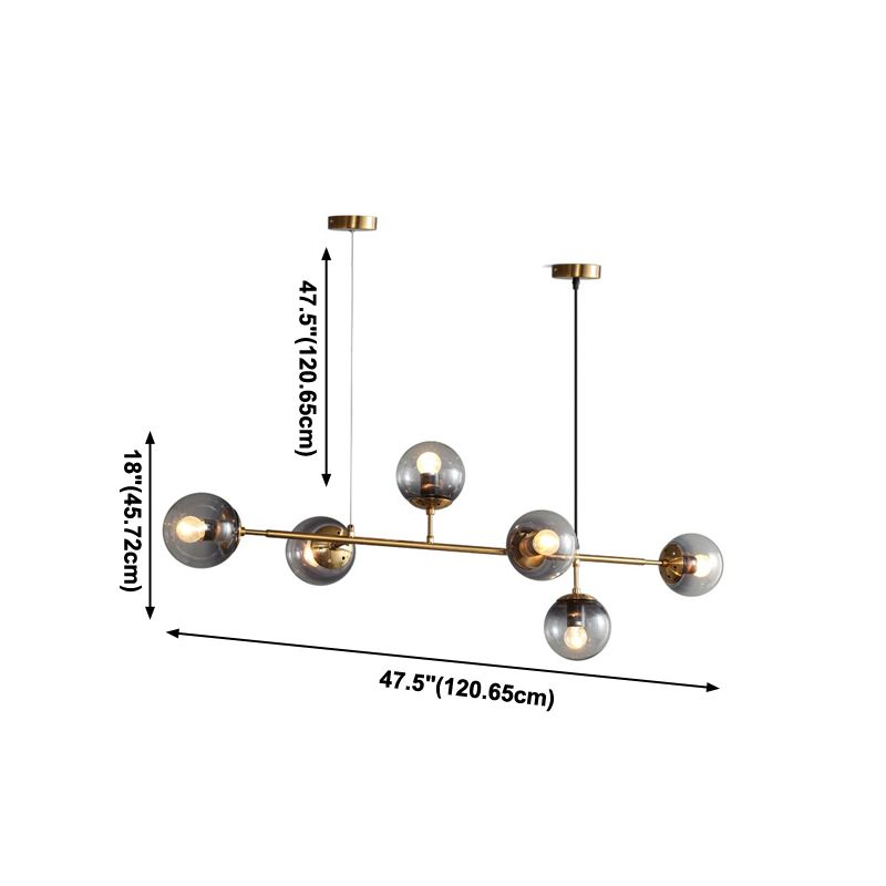 6-Light Sphere Island Light Fixtures Modernism Glass Island Pendant Lights in Grey Finish