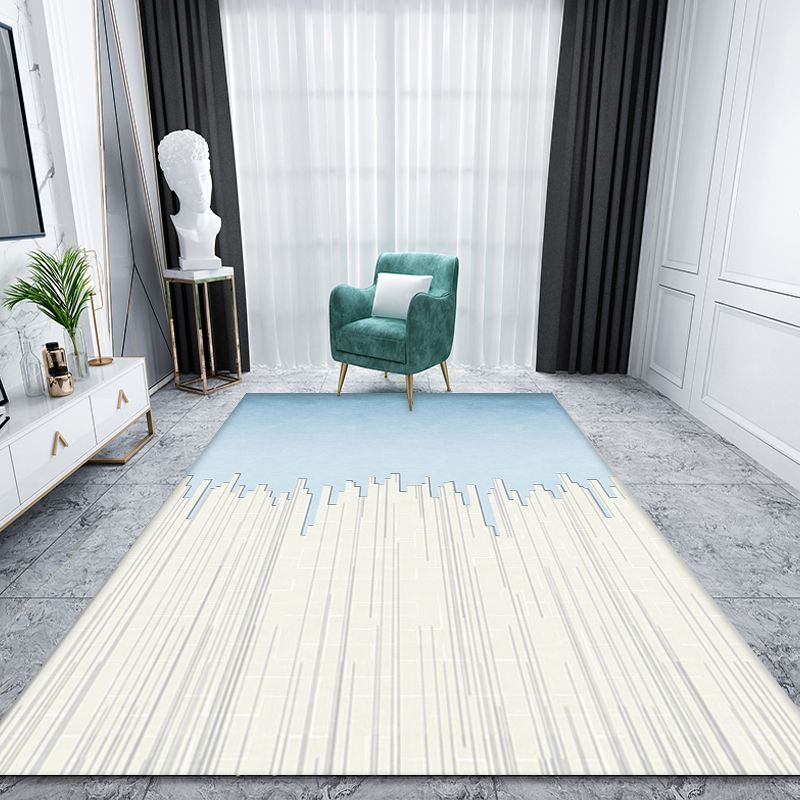 Stylish Modernism Rug Blue and White Striped Pattern Rug Pet Friendly Anti-Slip Washable Area Rug for Decoration