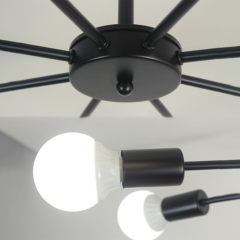 Nordic Style Creative Metal Chandelier 23.6 Inches Wide Burst Shaped Open Bulb Lighting Fixture for Bedroom Living Room