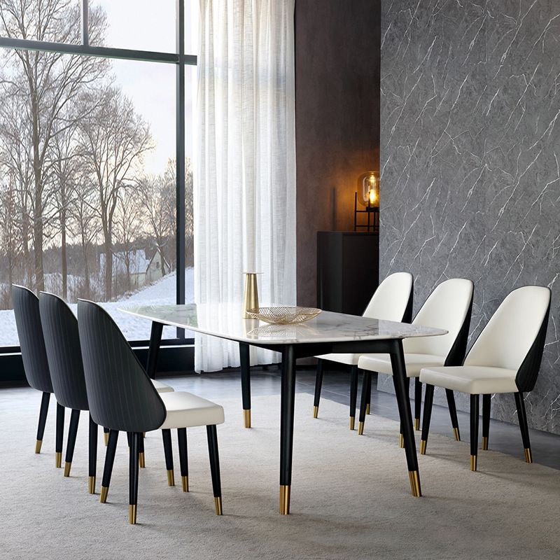 Glam Kitchen Dining Chairs Faux Leather Side Chairs with Wood Legs