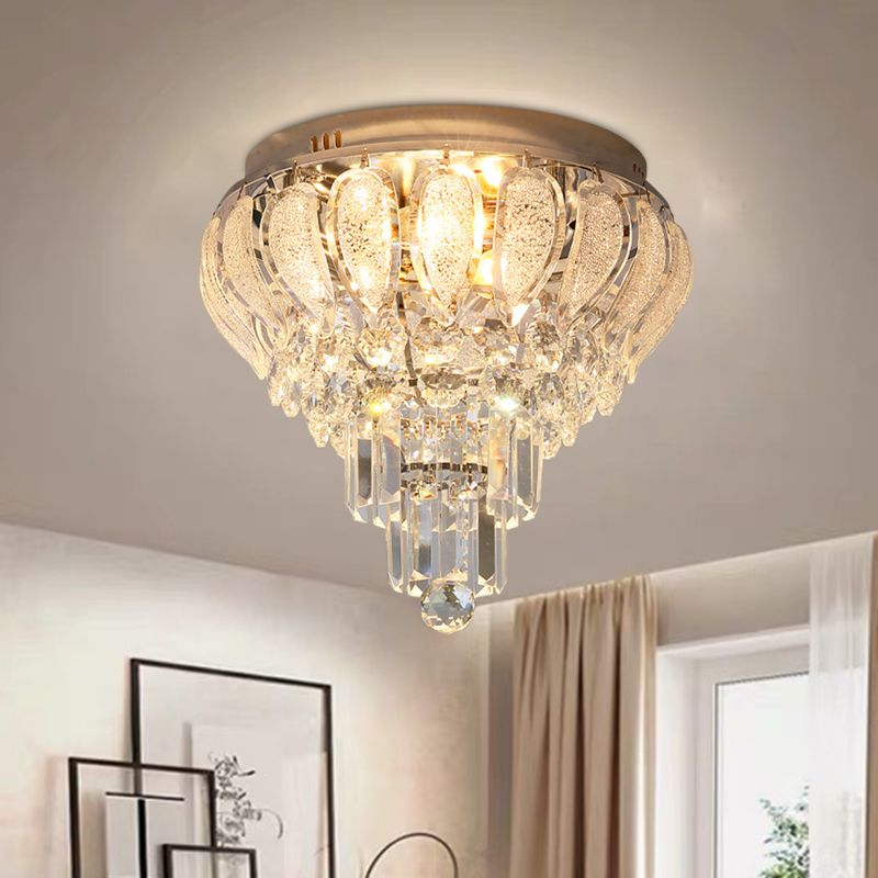 5 Bulbs Floral Ceiling Flush Mount Minimalistic Clear Crystal Flushmount Lighting for Bedroom