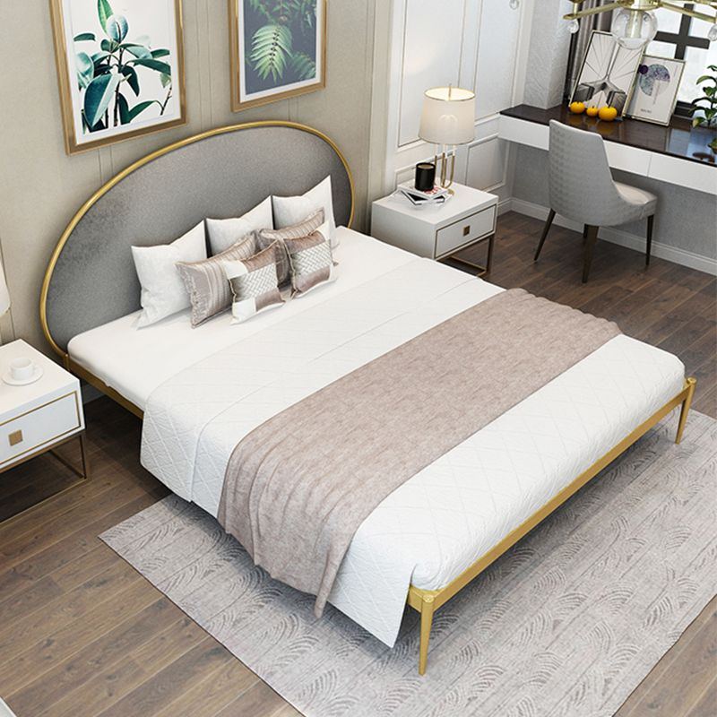 Glam Style Upholstered Headboard Bed with Metal Legs Standard Bed