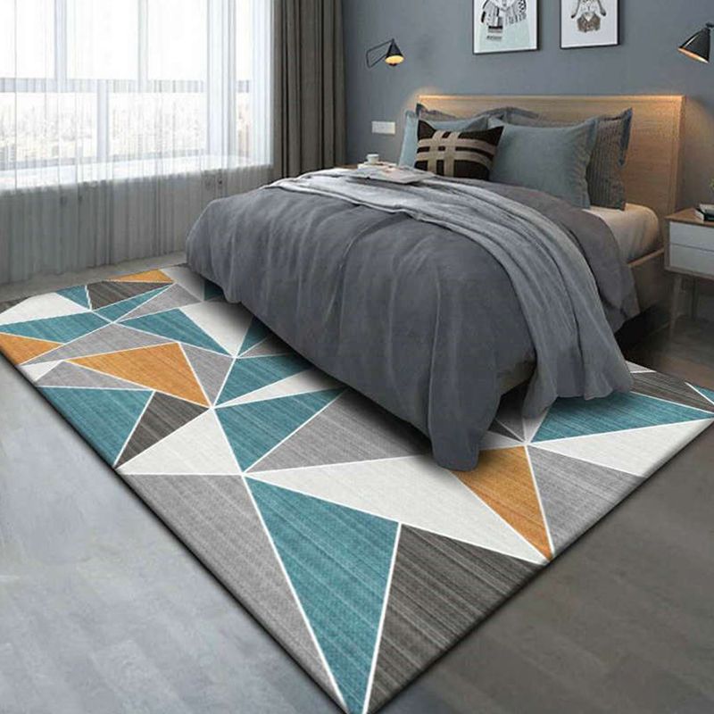 Multi Colored Bedroom Rug Modern Geometric Printing Carpet Polypropylene Washable Stain Resistant Anti-Slip Backing Rug