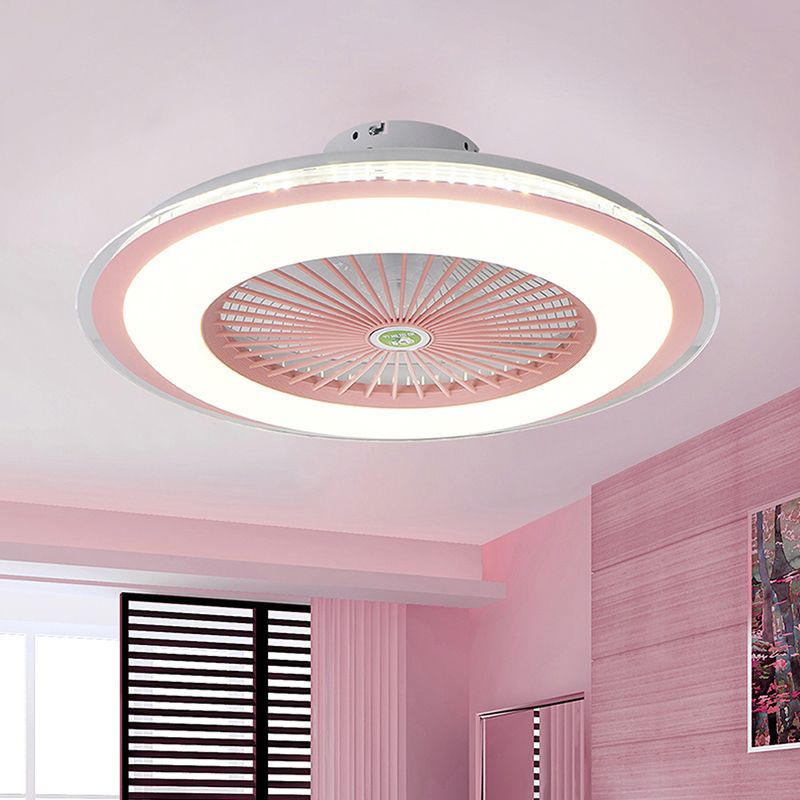 23.5" Wide Round Kids Bedroom Semi Flush Light Acrylic LED Macaron Ceiling Fan Light with 5-Blade and Remote