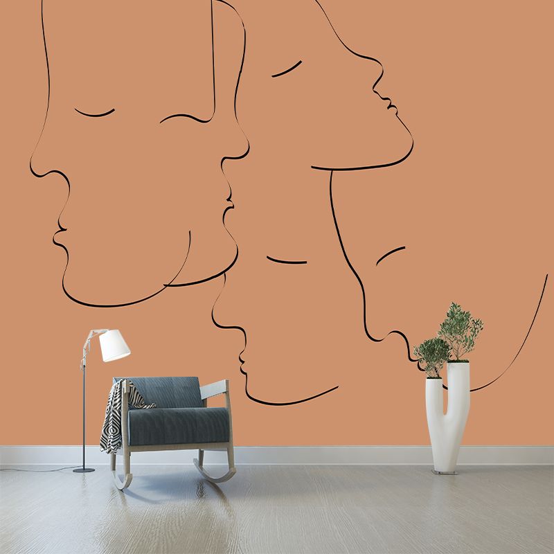 Line Art Wallpaper Mildew Resistant Sleeping Room Wall Mural