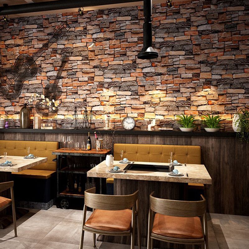 3D Brick Wallpaper Roll Industrial Shabby Chic Architecture Wall Art in Dark Color