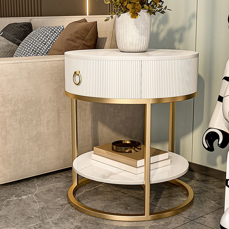 Round Slate Top End Table 22.83" Tall Iron Frame Side Table with Storage