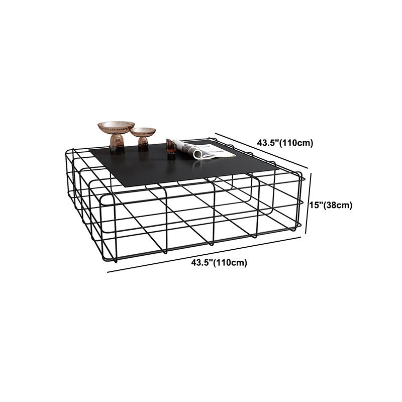 Mid-Century Modern Frame Coffee Table with Iron Top in Black