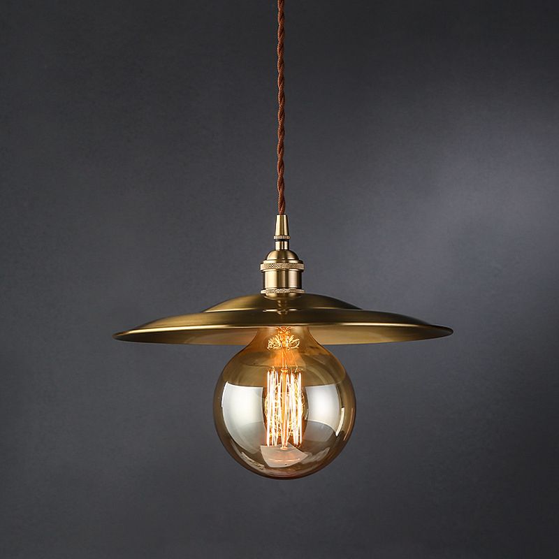 11.5" Wide 1 Light Pendant Lighting Industrial Saucer Hanging Lamp in Brass for Bedroom