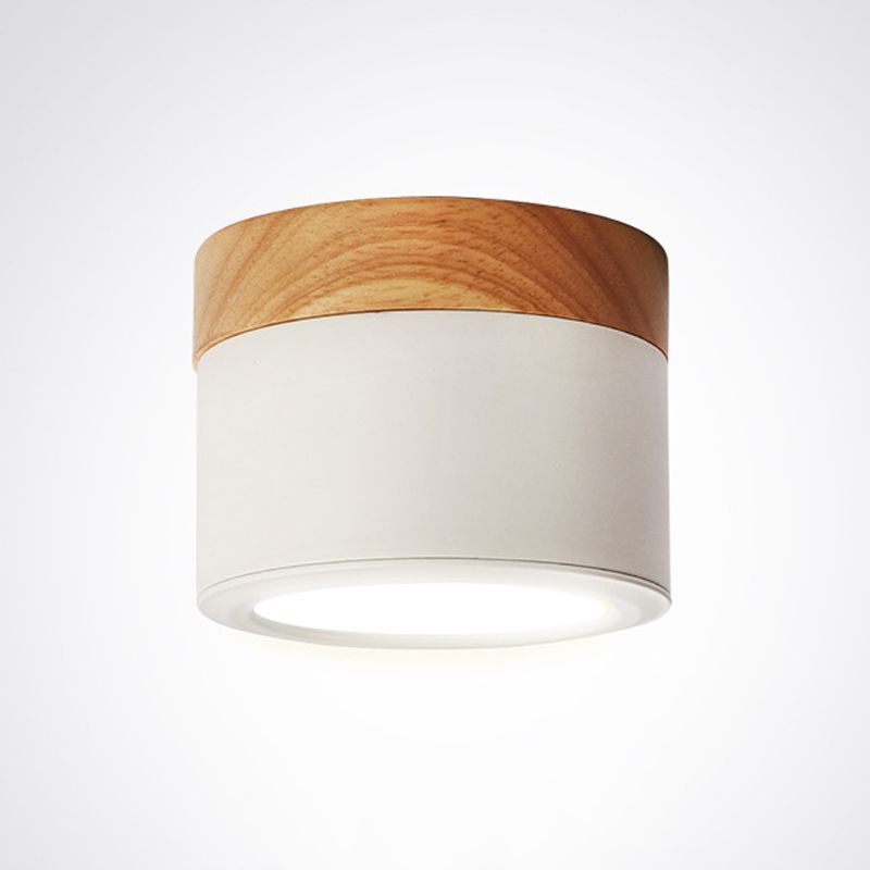 Cylinder Modern Flush Mount Metal and Wood LED Ceiling Flush Lighting