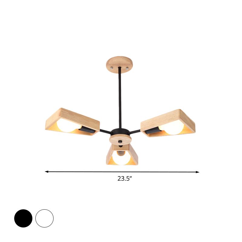 Roteerbare moderne trapezoid kroonluchter houten multi-head hanger licht voor eetkamer