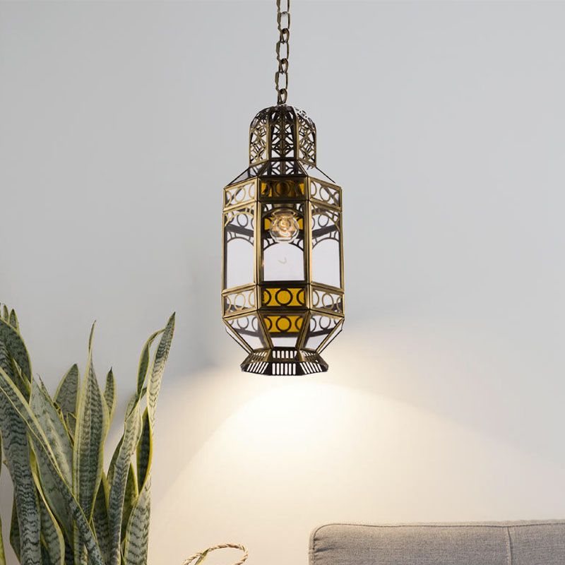 Metallic Brass Hanging Lighting Lantern 1-Head Traditional Suspension Pendant Lamp with Chain