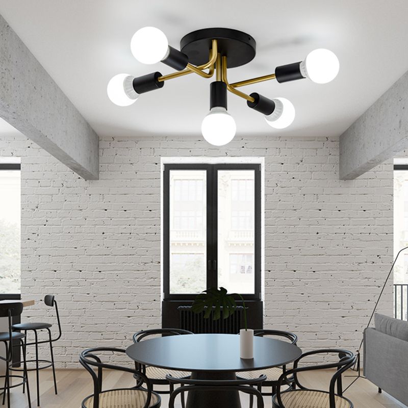 Braccia curve moderne semi -filo del supporto per soffitto metallo a 5 luci per sala da pranzo a soffitto a soffitto in nero/oro