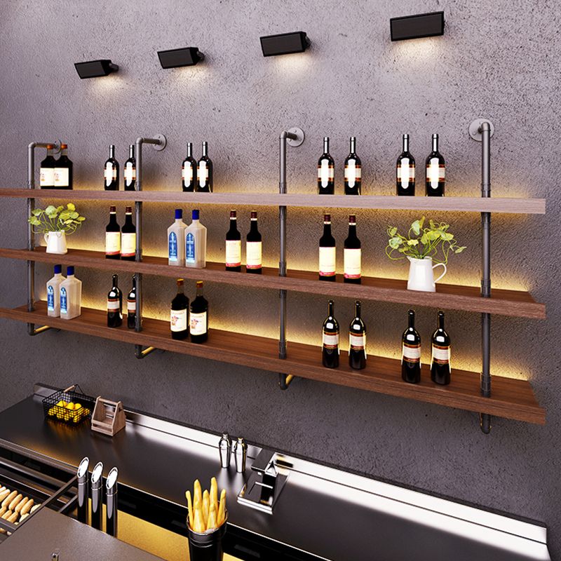 Wood and Metal Wine Rack Modern Style Wall Mounted Wine Bottle Rack with Shelf