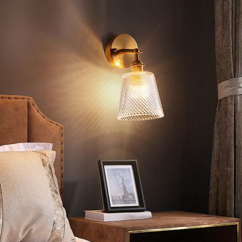 Tapered Adjustable Sconce Lighting Postmodern Textured Glass 1 Head Gold Wall Lamp for Bedroom