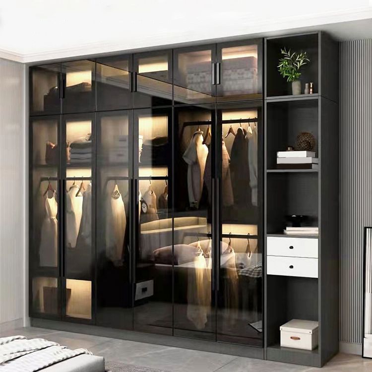 Modern Wardrobe Armoire Wood and Glass Wardrobe Closet for Home