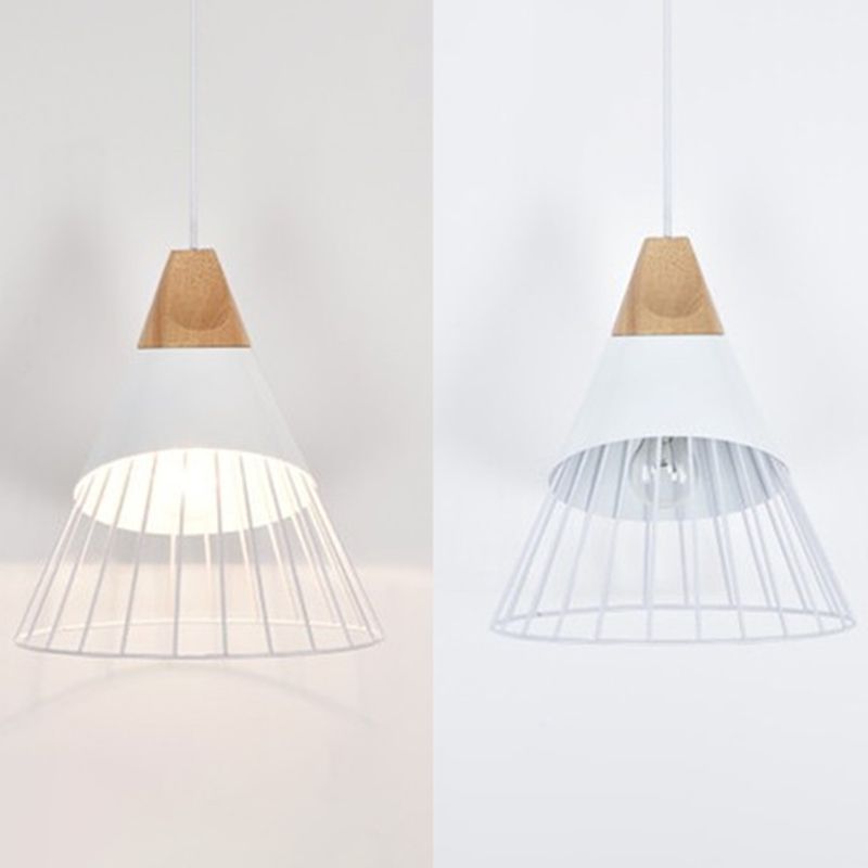Metal Tapered Hanging Light Nordic Modern 1 Light Restaurant Ceiling Pendant Lamp with Wooden Top