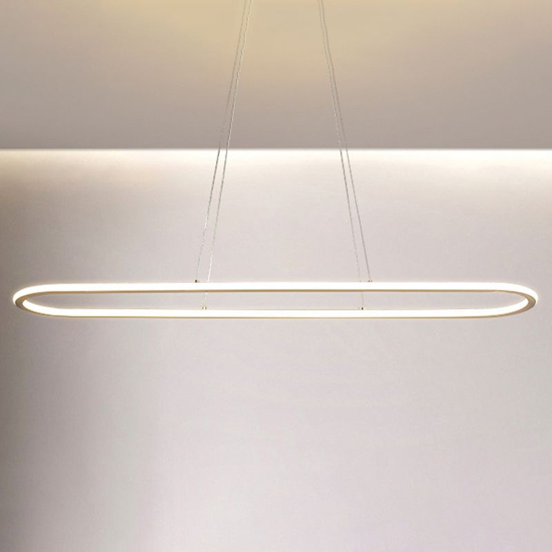 Linear Shape Island Pendant Contemporary Metal 1 Light Pendant Lighting Fixture in White