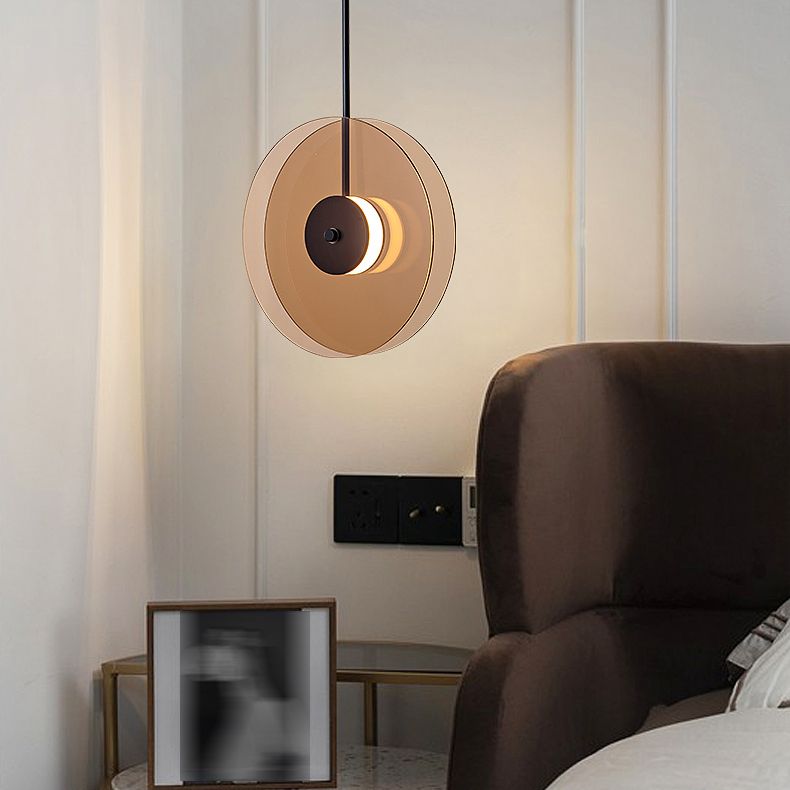 LED circulaire en verre lampe suspendue dans un pendentif en fer forgé moderne pour salle à manger