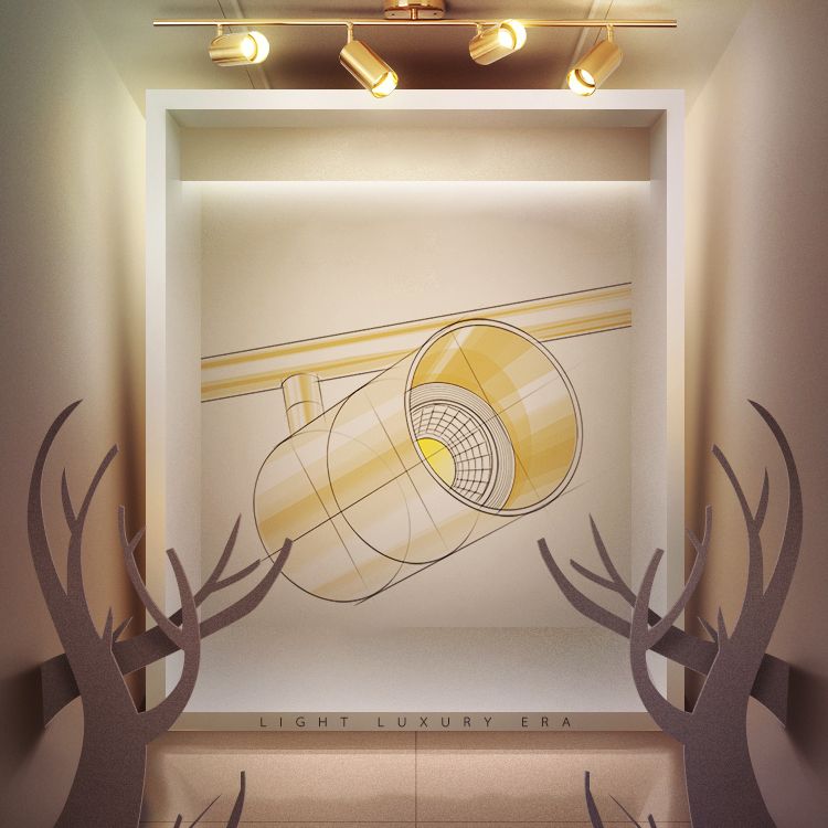 Luz de pista nórdica montada en superficie en sala de estar dorada, tienda de ropa para el hogar, iluminación comercial semimontada