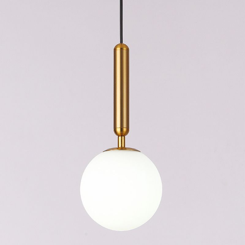 1 Light Spherical Pendant Light Modern Hand-Blown White Glass Shade Hanging Lamp for Living Room