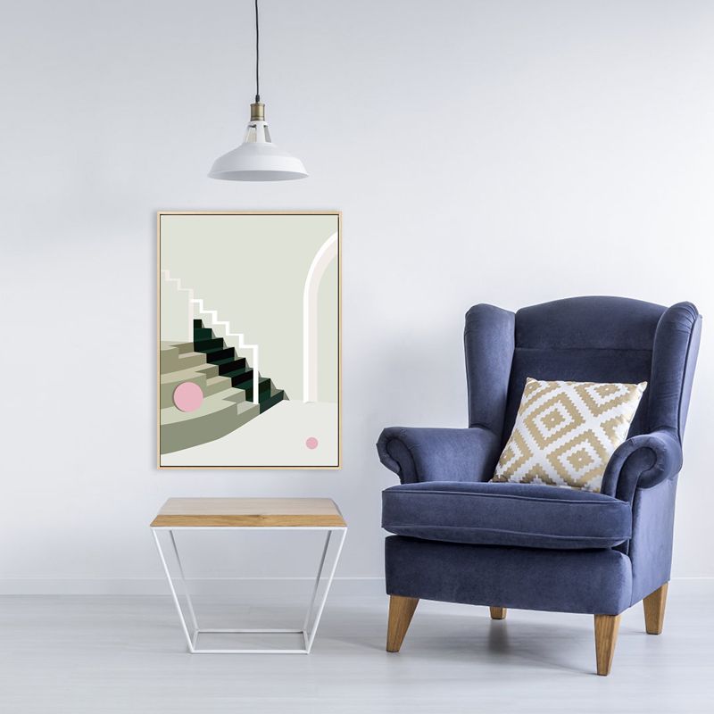 Nordic Style Indoor Staircase Painting in Soft Color Textured Canvas for Dining Room