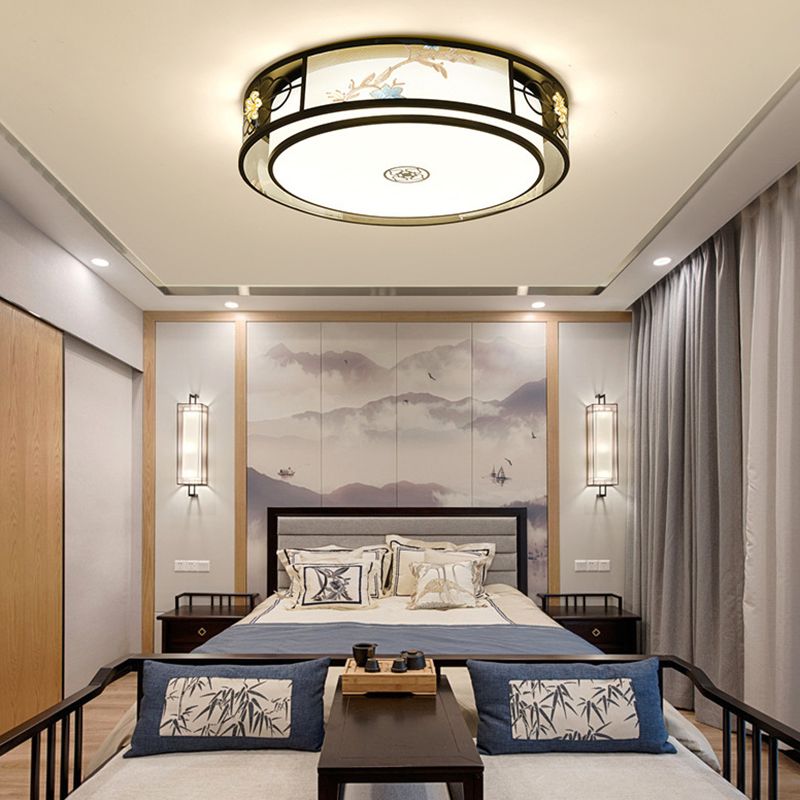 Geometrische Flush Mount Lighting Stoff Traditionelle Chinesische stil Flush Ceiling Licht-Leuchten für Schlafzimmer