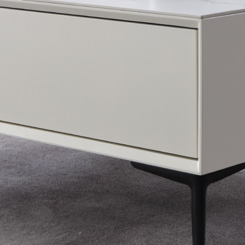 Glam Rectangle White Coffee Table with 4 Drawers and 4 Metal Legs