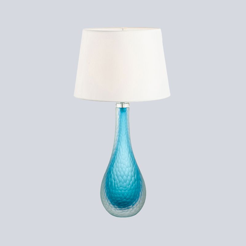 Modernism 1 Bulb Nightstand Lamp Blue Tapered Reading Book Light with Fabric Shade