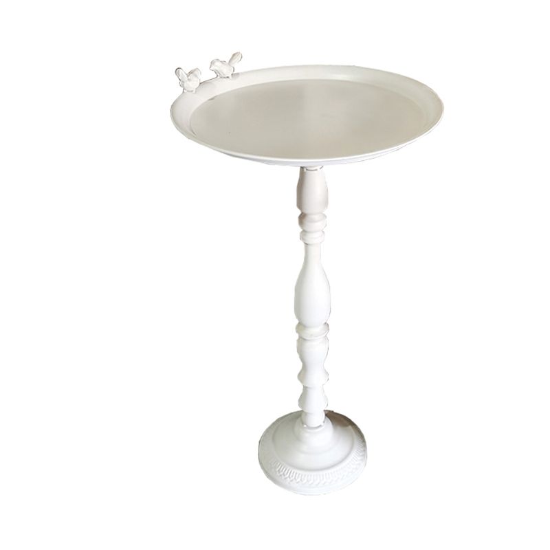 Round Mental Tray Top Side Table Pedestal Distressed End Table