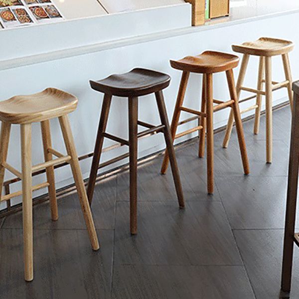 Industrial Armless Counter High Stool Solid Wood Backless Bistro Bar Stool with 4 Legs