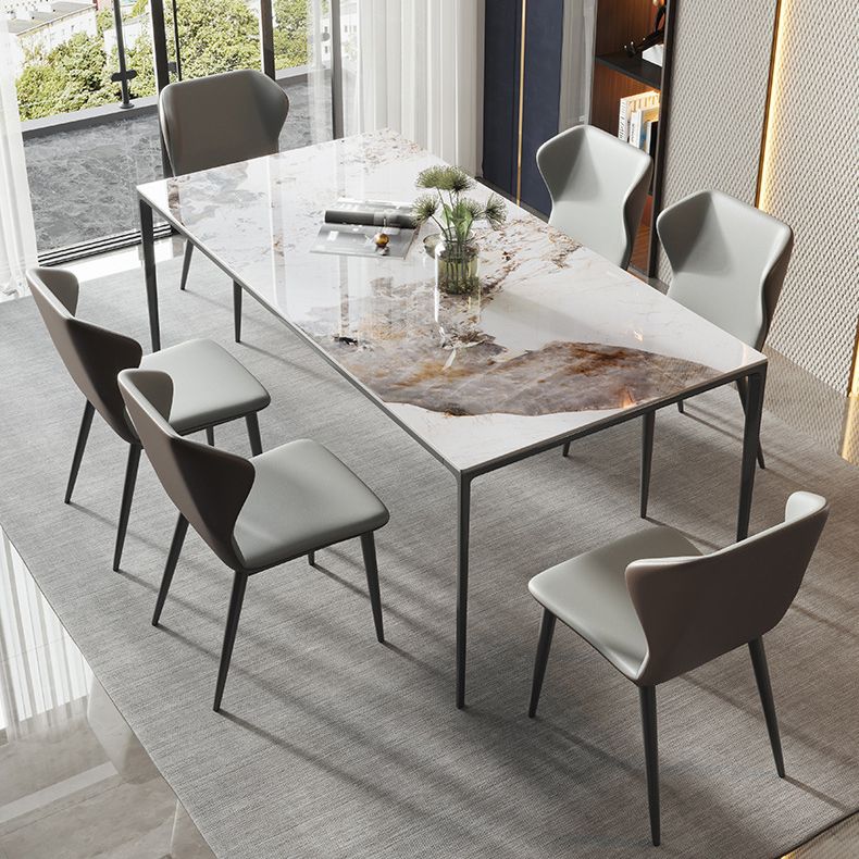 Modern Stone Dining Table Set 1/2/3/5/7 Pieces Dining Set with Solid Back Chairs