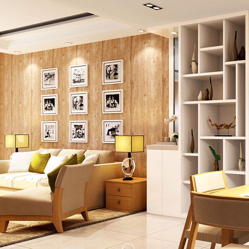 Plaster Wallpaper with Wooden Texture, Pastel Yellow, 33'L x 20.5"W