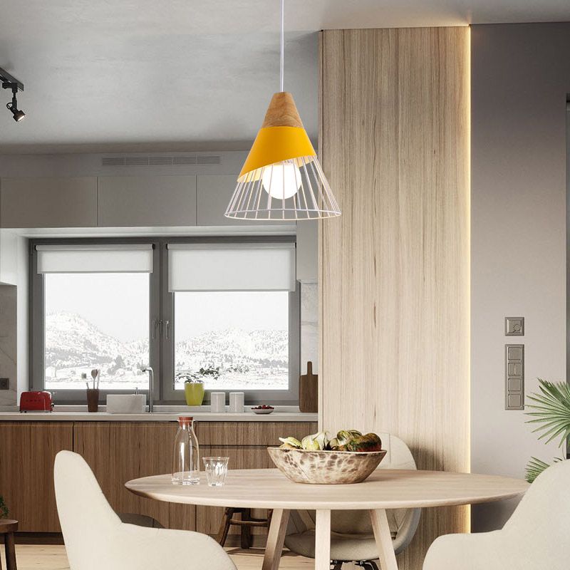 Metal Cone Shade Hanging Lights Modern Macaron Style 1 Head Hanging Mount Fixture for Restaurant