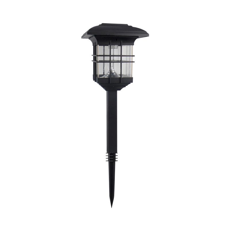 House Shaped Courtyard Solar Ground Light Plastic Vintage LED Stake Lighting in Black